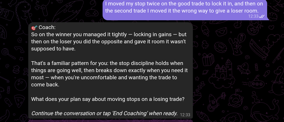 The coach reflecting the trader's own behaviour back to them